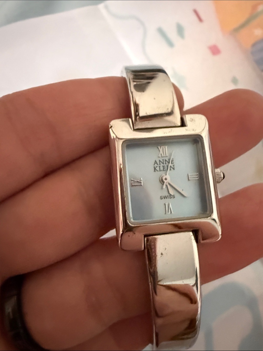 Anne Klein Silver-Tone Bracelet Watch with Light Blue Dial y